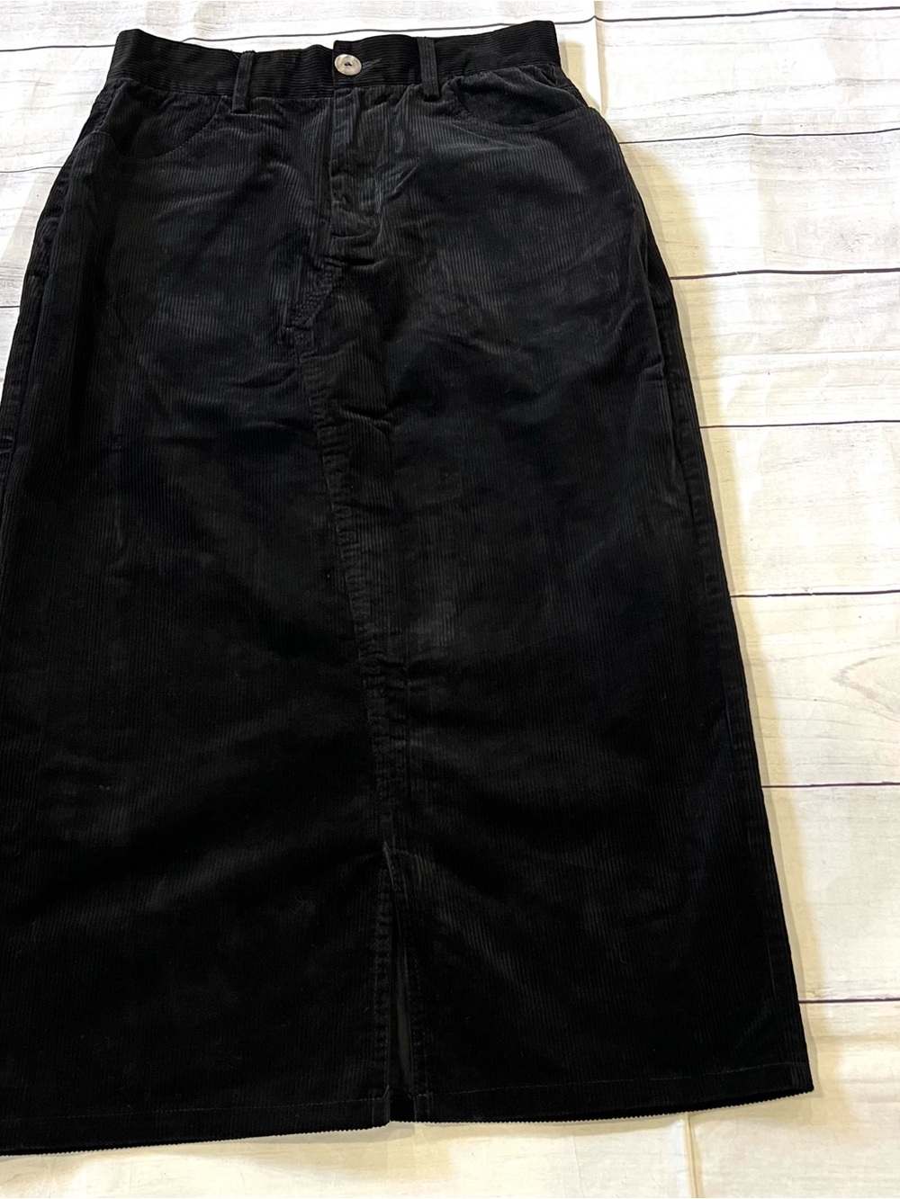 C’MOI Black Corduroy Midi Skirt